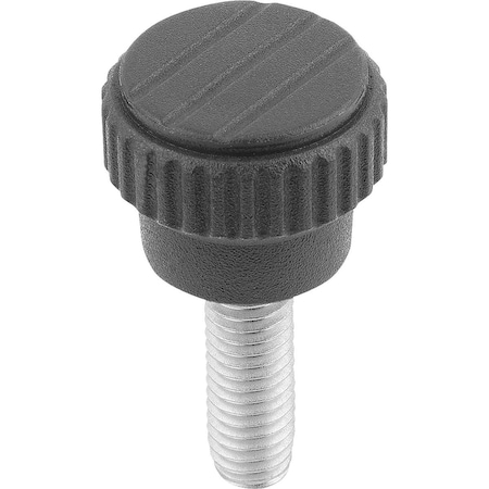 Knurled Knob Size:0 D=M05X10 H=11,5 Thermoplastic, Black Ral7021, Comp:Stainless Steel
